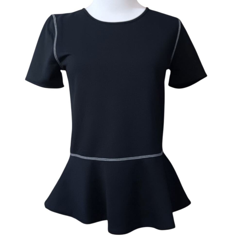 ANN TAYLOR Cute Peplum Top Blouse XS‎ Stretch Black Career Office Event Comfort